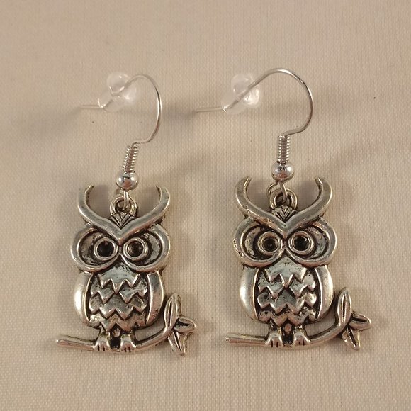 Silver Owl Branch Dangle Earrings Hypoallergenic Party Gift - Picture 1 of 3